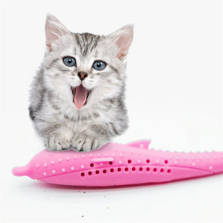 HKUKY Fish Shape Cat Toothbrush with Catnip Silicone Molar Stick Catnip Toys Chew Teeth Cleaning Toy for Cats Kitty