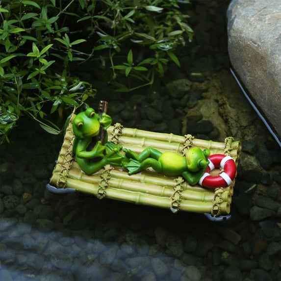 HKUKY Laid-back Frog Floating Resin Statue, Garden Figurine Sculpture Outdoor Garden Pond Decoration, Home Fish Tank Yard Decor Resin for Pond