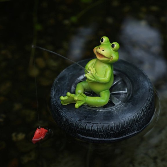 HKUKY Laid-back Frog Floating Resin Statue, Garden Figurine Sculpture Outdoor Garden Pond Decoration, Home Fish Tank Yard Decor Resin for Pond