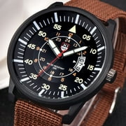 HKUKY Military Mens Quartz Watch Black Dial Date Luxury Sport Wrist Watch
