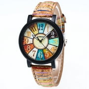 HKUKY Pattern Leather Band Analog Quartz Wrist Watches