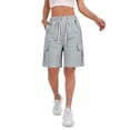 thumbnail image 1 of HKYNLAG 2026 Cargo Shorts Women Bermuda Shorts Summer Quick Dry High Waisted Long Shorts Drawstring Knee Length Plus Size Ladies Hiking Shorts with Pockets Light Gray M, 1 of 6