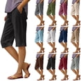 thumbnail image 1 of HKYNLAG Bermuda Shorts for Women Comfy Knee Length Cotton Linen Shorts Loose Drawstring Waisted Shorts Solid Color Beach Pants with Pockets Dark Gray XL, 1 of 7