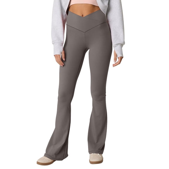 HKYNLAG Bootcut Flare Leggings for Women Crossover Flared Leggings Tummy Control Stretch Casual Yoga Leggings Coffee S