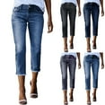 thumbnail image 1 of HKYNLAG Capri Jeans for Women Raw Hem Stretchy High Waisted Skinny Distressed Denim Butt Lifting Boyfriend Jeggings with Pockets Light Blue S, 1 of 6
