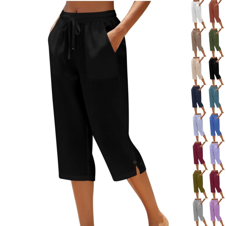 HKYNLAG Capri Pants for Women Cropped Cotton Linen Pants Summer
