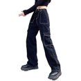 thumbnail image 1 of HKYNLAG Cargo Jean for Women High Waisted Straight Wide Leg Jean Casual Baggy Jeans with Multi Pockets Black 2XL, 1 of 4