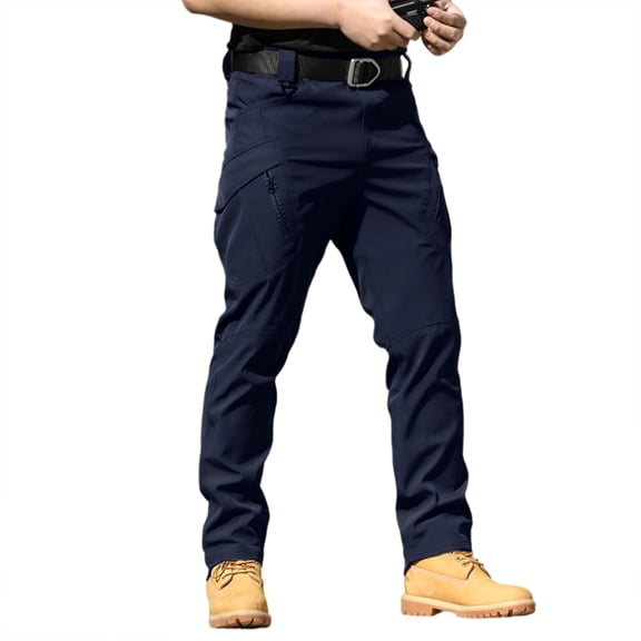 HKYNLAG Cargo Pants for Men Work Construction Tactical Hiking Pants Waterproof Lightweight Ripstop Pant with Pockets (No Belt) Blue XL