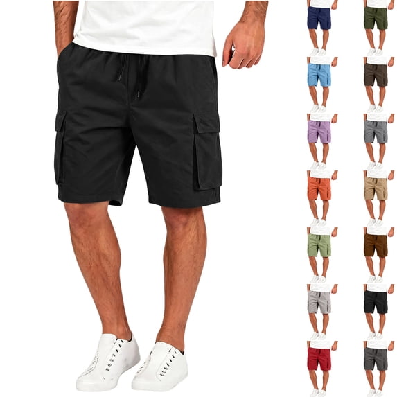HKYNLAG Cargo Shorts for Men Lightweigh Casual Comfort Summer Pants Bermuda Shorts with Pockets Knee Length Outdoor Hiking Work Short Navy L