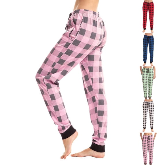 HKYNLAG Christmas Pajama Bottoms Buffalo Plaid Sleepwear Pajama Pants Women Soft Comfy Casual Jogger Pants Pink 2XL