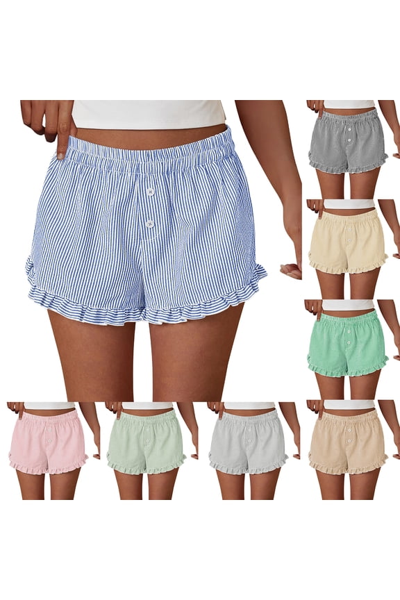 Cotton Boxer Shorts for Women Casual Summer Pajama Lounge Sleep Cute Y2K Plaid Shorts Beach Bottoms Gray M