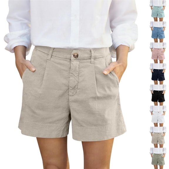 HKYNLAG Cotton Linen Shorts for Women High Waisted Dressy Casual Summer Elastic Waist Comfy Stretch Twill Shorts with Pocket Ginger 2XL