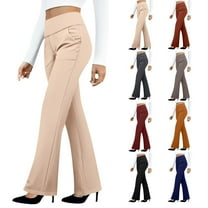 HKYNLAG Dress Pants Women Bootcut Stretchy Pull on Work Pants for Women with Pockets for Business Office Casual Black L