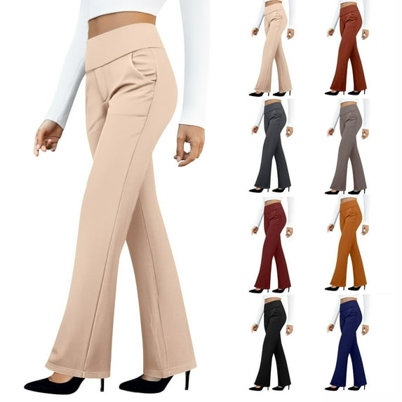 HKYNLAG Dress Pants Women Bootcut Stretchy Pull on Work Pants for Women with Pockets for Business Office Casual Ginger 2XL