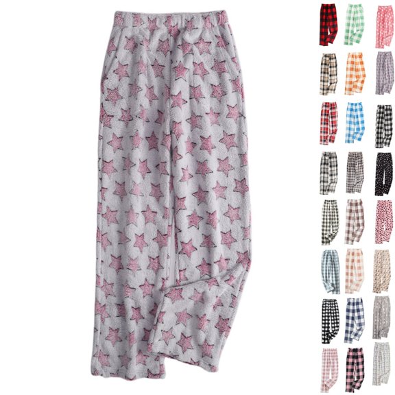 HKYNLAG Flannel Pajama Pants Women Plush Fuzzy Ladies Pajama Pants Warm Cozy Christmas Pj Bottoms Lounge Pants Plush Pajama Pants Purple 3XL