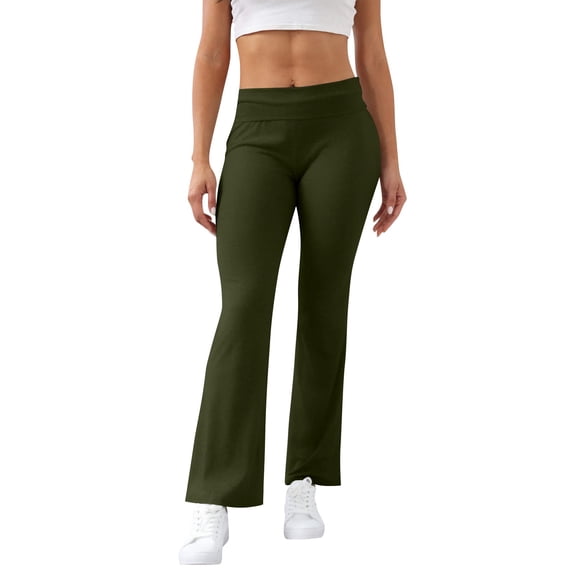 HKYNLAG Flare Leggings for Women Low Rise Fold Over Flared Yoga Pants Bootcut Leggings Ladies Comfy Workout Pants Army Green XL