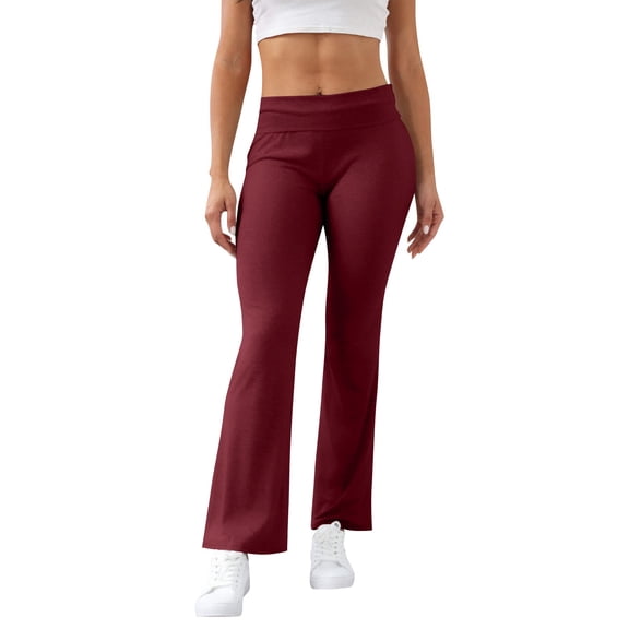 HKYNLAG Flare Leggings for Women Low Rise Fold Over Flared Yoga Pants Bootcut Leggings Ladies Comfy Workout Pants Wine XL