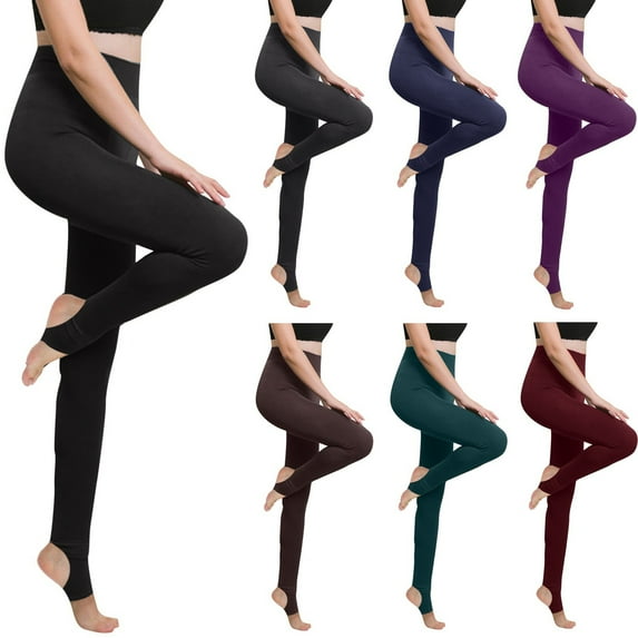 HKYNLAG Fleece Lined Leggings Women Elastic Waistband Gym Yoga Pants Warm Thermal Stirrup Pantyhose High Waist Leggings Wine 3XL