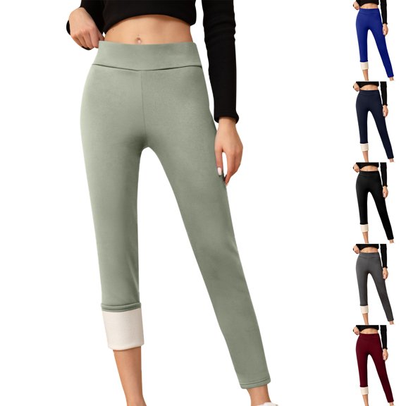 HKYNLAG Fleece Lined Leggings Women Thick Soft High Waisted Stretchy Thermal Warm Yoga Pants for Cold Winter Workout Khaki XXL