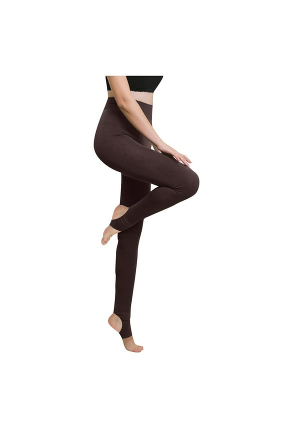 Fleece Lined Leggings Women Warm Elastic Waistband Stirrup Thermal Workout Leggings Comfy Gym Athletic Yoga Pants Coffee XS