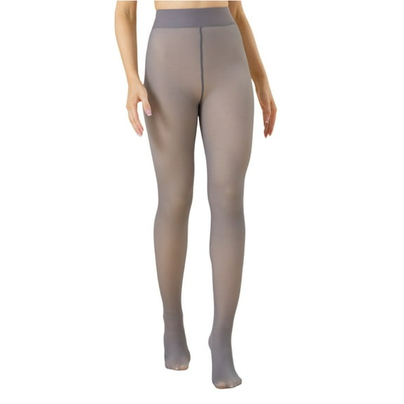 HKYNLAG Fleece Lined Tights Women High Waist Warm Winter Thermal Leggings Fake Translucent Pantyhose Opaque Thick Stockings Tights Light Gray L