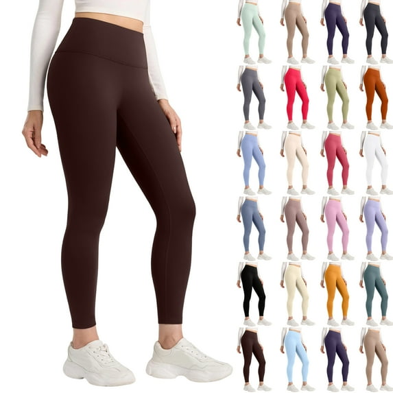 HKYNLAG Leggings for Women High Waisted Yoga Pants Stretch Compression Pant Athletic Workout Pants Khaki L