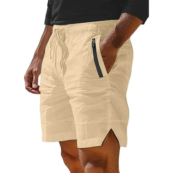 HKYNLAG Line Shorts for Men Elastic Waist Drawstring Shorts Stretch Summer Beach Shorts with Pockets Khaki 2XL