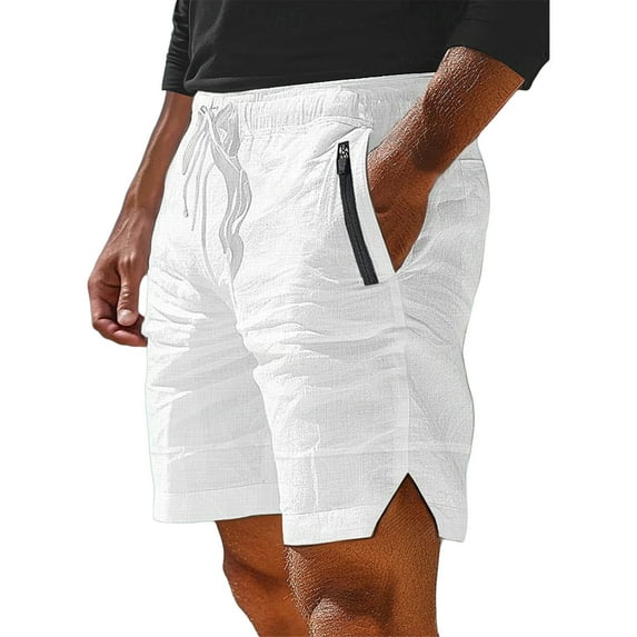 HKYNLAG Line Shorts for Men Elastic Waist Drawstring Shorts Stretch Summer Beach Shorts with Pockets White L