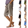 thumbnail image 1 of HKYNLAG Linen Capri Pants for Women Pull On Summer Straight Leg Petite Capris Knee Length Beach Shorts with Pockets Navy L, 1 of 6