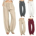 thumbnail image 1 of HKYNLAG Linen Pants Women High Waisted Flowy Lounge Palazzo Pants Baggy Straight Leg Cotton Trousers Vacation Beach Trousers Khaki L, 1 of 7