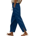 thumbnail image 1 of HKYNLAG Linen Pants for Women Summer Casual Petite Pants Breathable Cotton Linen Trousers Loose Straight Leg Side Slit Lounge Pant with Pockets Navy L, 1 of 7