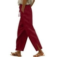 thumbnail image 1 of HKYNLAG Linen Pants for Women Summer Casual Petite Pants Breathable Cotton Linen Trousers Loose Straight Leg Side Slit Lounge Pant with Pockets Wine S, 1 of 7