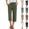 thumbnail image 1 of HKYNLAG Linen Pants Women Summer Fashion Plus Size Casual Solid Color Elastic Loose Capris Straight Wide Leg High Waisted Pants With Pocket Ginger S, 1 of 7