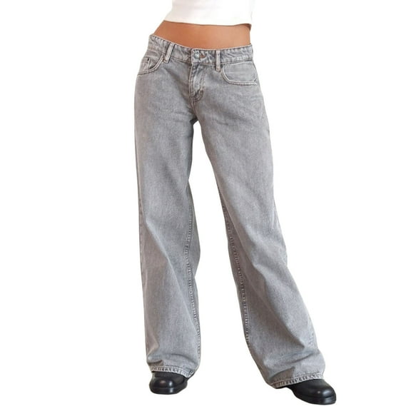 HKYNLAG Low Rise Jeans for Women 2025 Baggy Straight Wide Leg Pants Loose Fit Y2k Boyfriend Trendy Stretch Long Denim Pants Dark Gray L