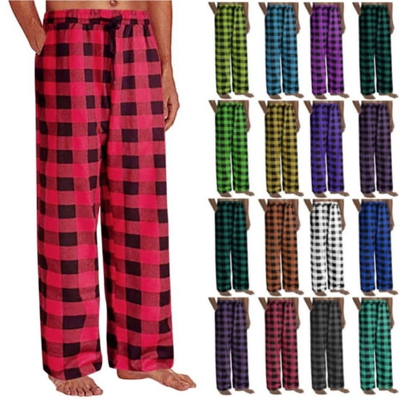 HKYNLAG Men's Buffalo Plaid Pajama Pants Mens PJ Pajama Pants Bottoms Caual Lounge Pants Sleepwear Christmas PJs with Pockets White S