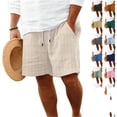 thumbnail image 1 of HKYNLAG Men's Linen Shorts Casual Cotton Drawstring Waist Shorts for Men Lightweight Summer Beach Short Pants with Pockets Black 2XL, 1 of 4