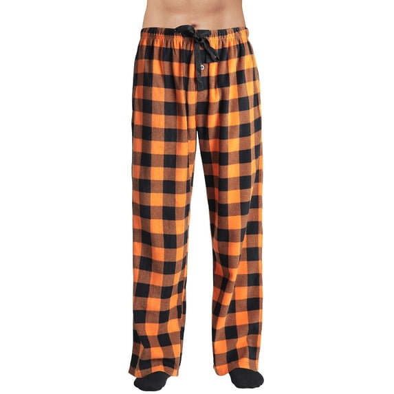 HKYNLAG Men's Pajama Pants Cotton Buffalo Plaid Lounge Sleepwear Pants Christmas PJ Bottoms Drawstring and Pockets Orange M