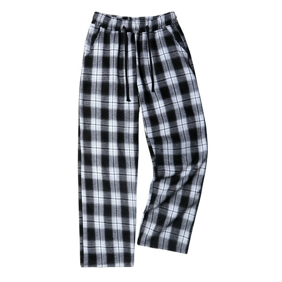 HKYNLAG Men's Soft Plaid Pajama Lounge Sleep Pant Elastic Waist Drawstring Baggy Plaid Pj Pants Comfy Loungewear Trousers with Pocket Black XL