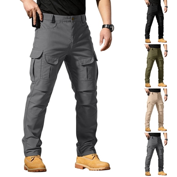 HKYNLAG Men's Tactical Cargo Pants Relaxed Fit Quick Dry Ripstop Waterproof Stretch Outdoor Hiking Pants with Multi Pockets Gray M