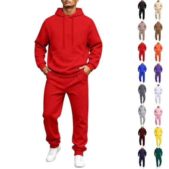 HKYNLAG Men's Tracksuit 2 Piece Set Casual Drawstring Hoodie with Joggers Pants Sweatsuits for Men Activewear Sweat Track Fall Winter Lounge Set Red L