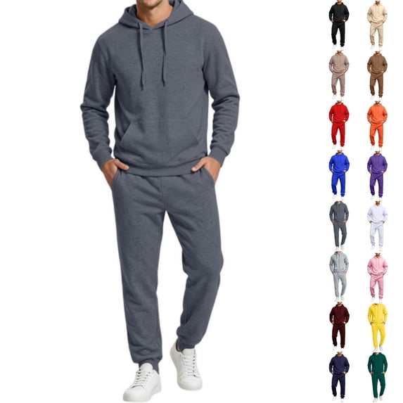 HKYNLAG Men's Tracksuits 2 Piece Set Solid Color Relaxed Fit Fleece Hoodie Joggers Running Pants Set Casual Fall Winter Suit with Pockets Dark Gray M
