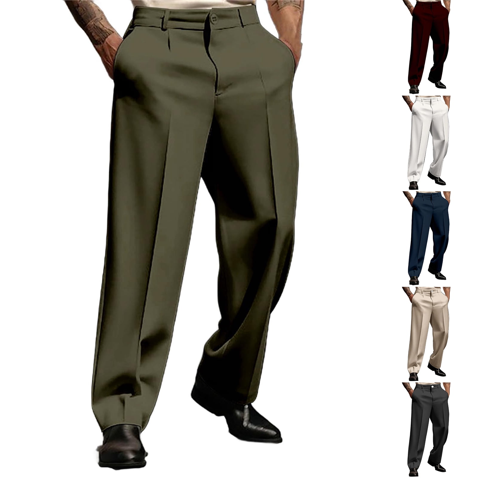 HKYNLAG Mens Casual Dress Pants Pleated Old Money Wide Leg Baggy Pants ...