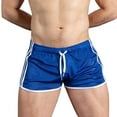 thumbnail image 1 of HKYNLAG Mens Mesh Workout Shorts Sexy Breathable Drawstring Side Stripe Running Shorts See Through Fitness Beach Shorts Blue 2XL, 1 of 6