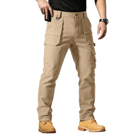 HKYNLAG Mens Tactical Cargo Pants Ripstop Waterproof Pants with Multi Pockets Relaxed Fit Lightweight Hiking Pant Khaki XL