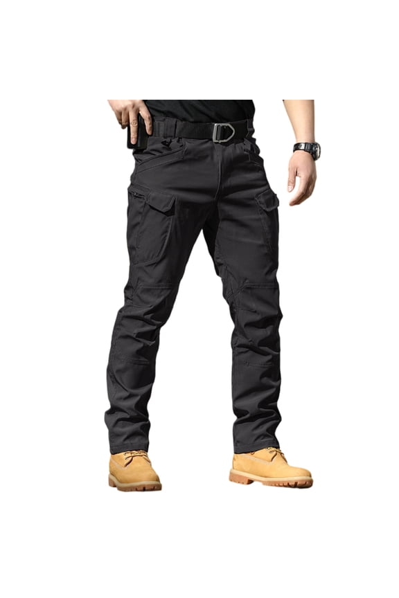 Mens Tactical Cargo Pants Water Ripstop Resistant Quick Dry Hiking Work Pants with Multi-Pockets (No Belt) Black L