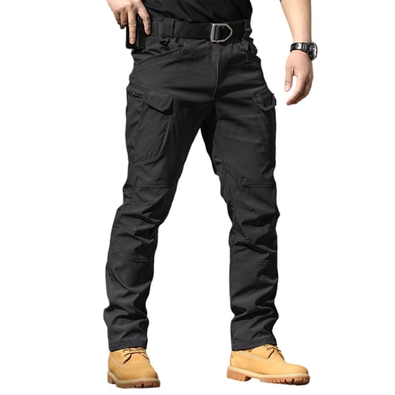 HKYNLAG Mens Tactical Cargo Pants Water Ripstop Resistant Quick Dry Hiking Work Pants with Multi-Pockets (No Belt) Black XL