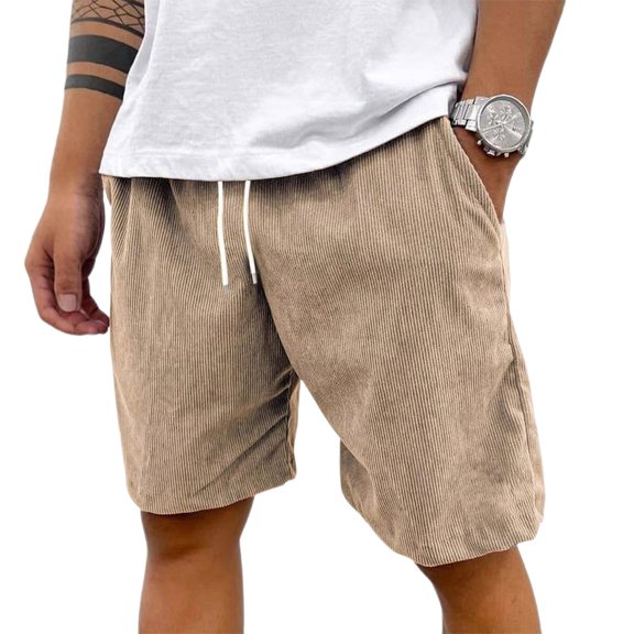 HKYNLAG Pacificozy Men's Shorts, Casual Corduroy Drawstring Elastic Waist Mokaloha Short, Summer Loose Fit Beach Shorts with Pockets Khaki S