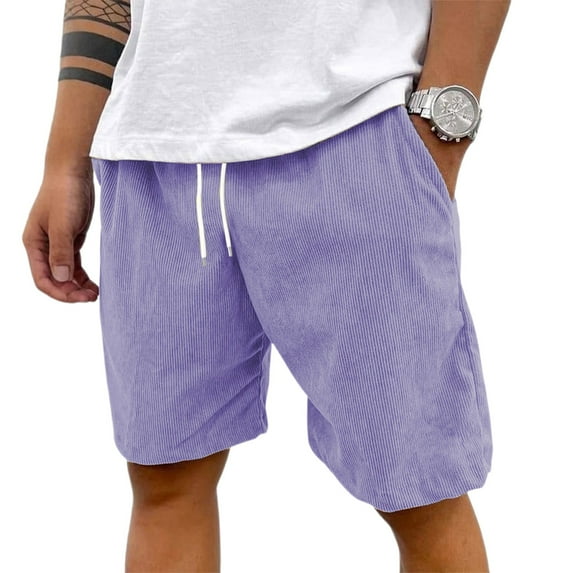 HKYNLAG Pacificozy Men's Shorts, Casual Corduroy Drawstring Elastic Waist Mokaloha Short, Summer Loose Fit Beach Shorts with Pockets Purple M