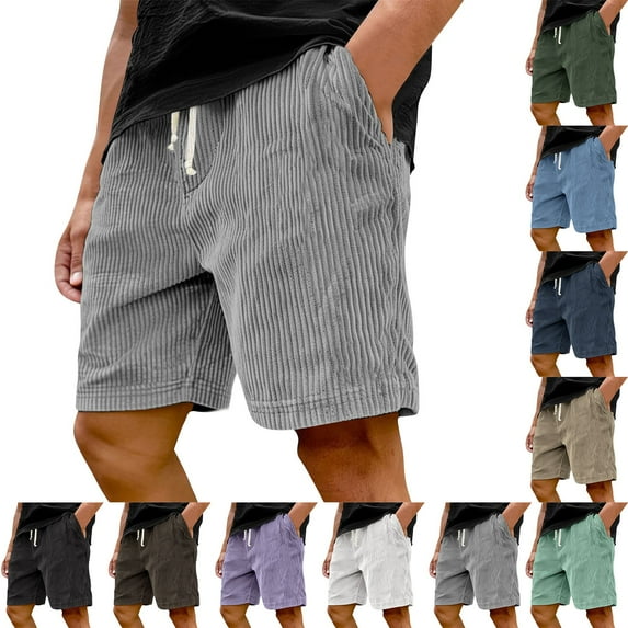 HKYNLAG Pacificozy Men's Shorts, Casual Corduroy Drawstring Elastic Waist, Summer Loose Fit Beach Shorts with Pockets Pink XL