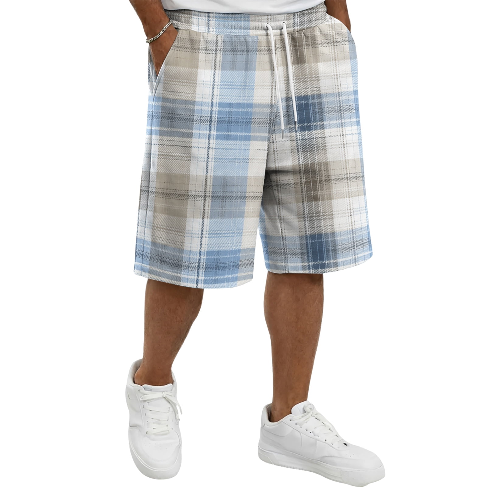 HKYNLAG Plaid Shorts for Men Casual Classic Drawstring Elastic